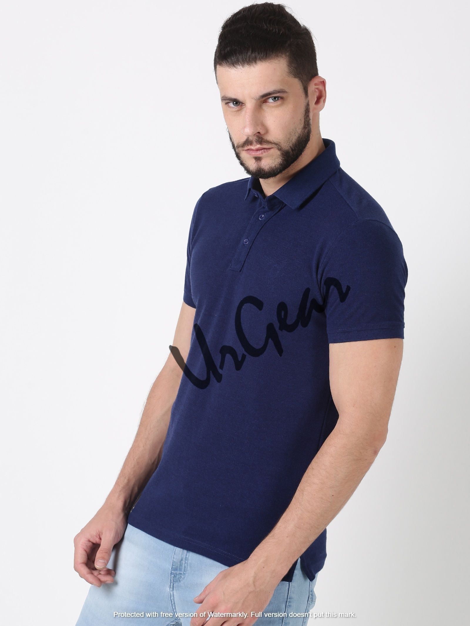 Mens Navy Blue Polo Neck T-Shirt