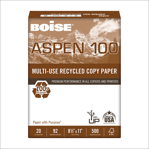 Letter, 20lb, 92-Bright, 10 Reams of 500 Sheets Boise Aspen 100, 100% Recycled Printer Paper