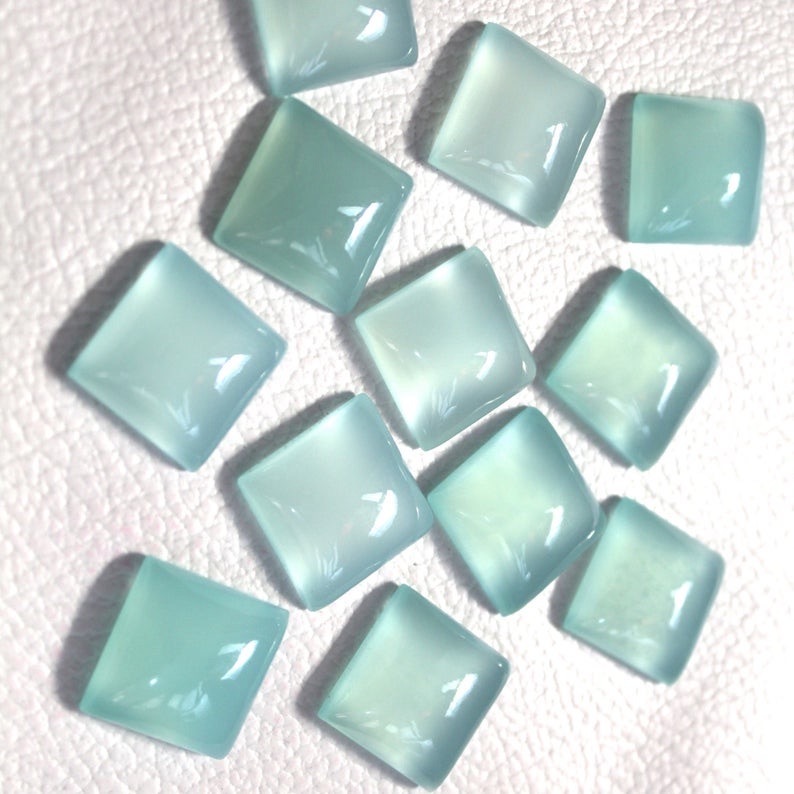 4mm Aqua Chalcedony Square Cabochon Loose Gemstones