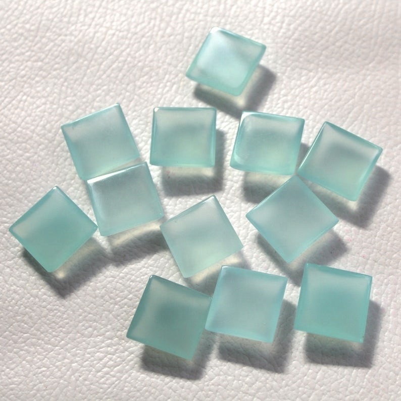 12mm Aqua Chalcedony Square Cabochon Loose Gemstones