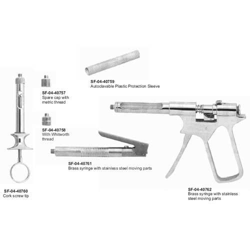 Cork screw tip Brass syringe with stainless steel moving parts