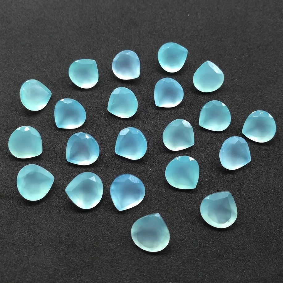 9mm Aqua Chalcedony Faceted Heart Loose Gemstones