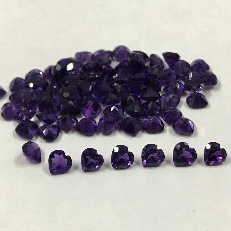 African Amethyst Faceted Heart Gemstones