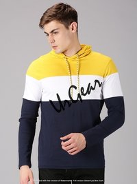 Mens Hooded T Shirt - Cotton, Sizes S To Xxl, Multicolor | Long Sleeves, Unique Collar Style