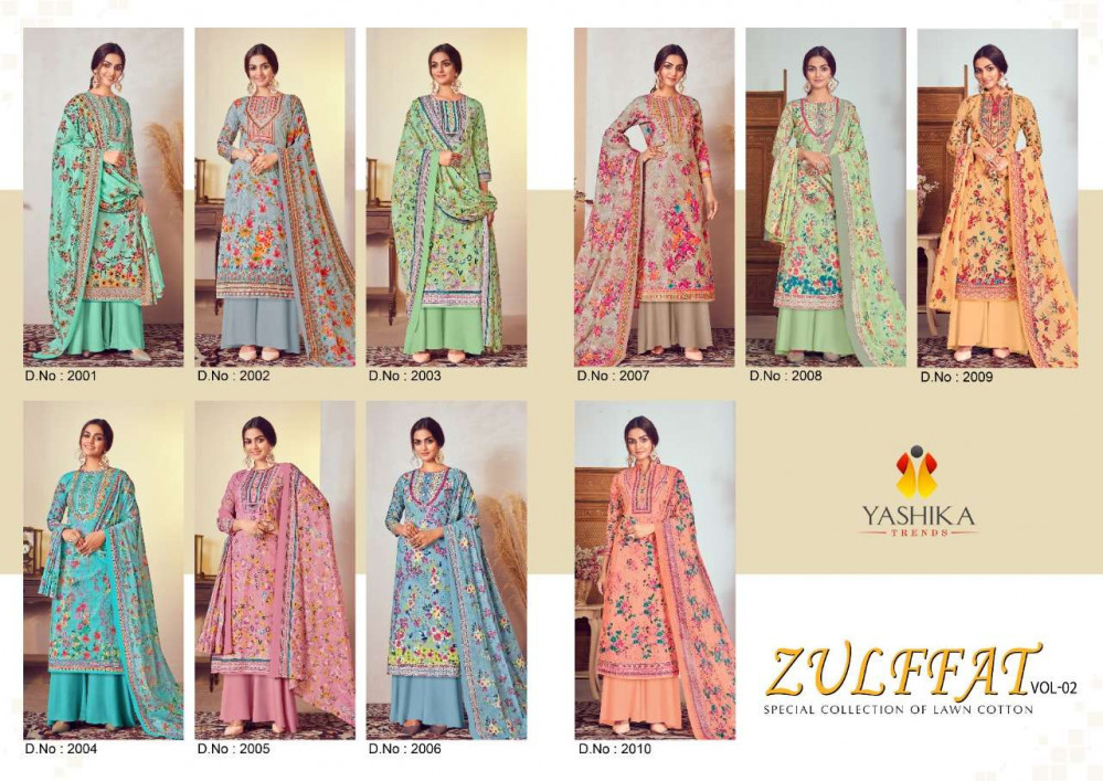 Yashika Trends Zulfat Vol-2 Lawn Cotton Flower Print Dress Material Catalog