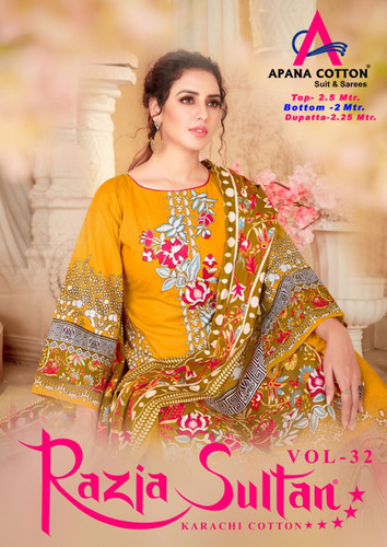 Razia Sultan Vol-32 Karachi Printed Cotton Dress Material Catalog