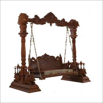 Durable Elephant Palkhi Wooden Carving Swing Jhula