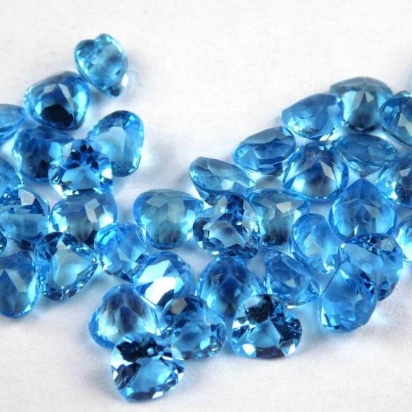 Swiss Blue Topaz Faceted Heart Gemstones