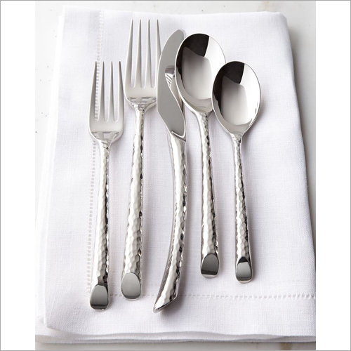 Premium Hammered Cutlery Set - Stainless Steel, Various Sizes Available | Polished Silver Finish