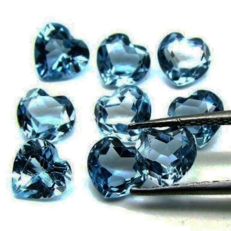7mm London Blue Topaz Faceted Heart Loose Gemstones