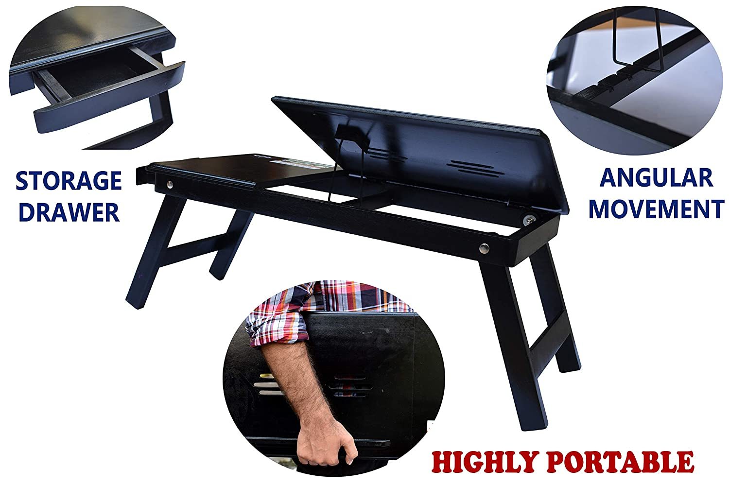 Popular Wooden Laptop Table study Table with Mobile Tablet Dock Amazing Black Colour