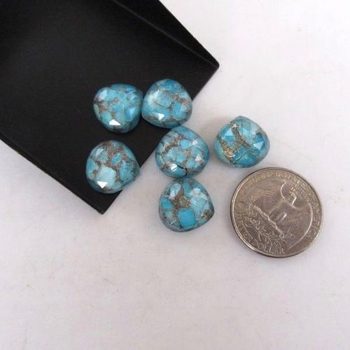 6mm Blue Copper Turquoise Heart Cabochon Loose Gemstones