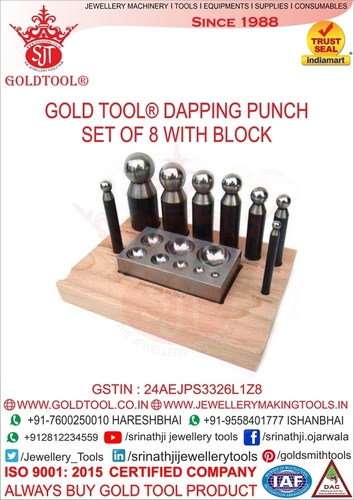 Jewellery 8 Pieces Dapping Punch Set With Domming Block & Wooden Stand.