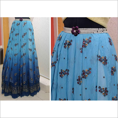 Blue Viscose Georgette Dyed Big Penna Fabric