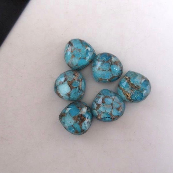 11mm Blue Copper Turquoise Heart Cabochon Loose Gemstones