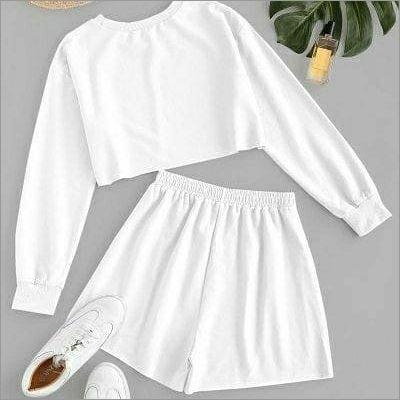 Ladies White Crop And Shorts