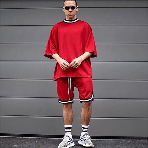 Mens Red Loose Fit T-Shirt And Shorts