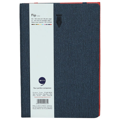 Comma Flip - A5 Size - Notebook And Sketchbook (Navy Blue and Red)