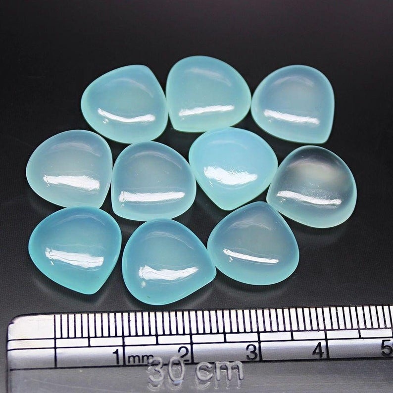 11mm Aqua Chalcedony Heart Cabochon Loose Gemstones