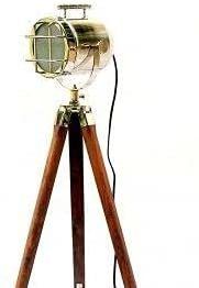 Metal Vintage Style Movie Spot Light Floor Lamp Silver Finish & Brown Tripod Royal Gifts