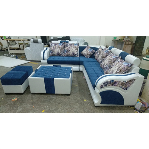 Fully Blue White Leather Sofa Set