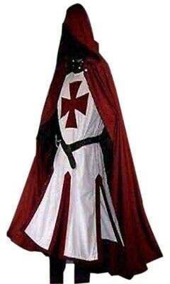 Medieval Knight Costume Templar Tunic & Hooded Cape Cloak Surcoat  Hoodie SCA