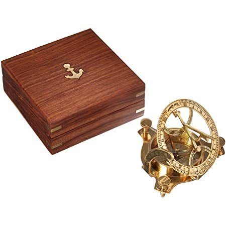 Solid Brass 3" Sundial Compass - W/inlaid Hardwood Box