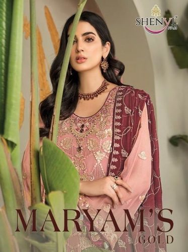 Multi Color Shenyl Fab Maryams Gold Georgette With Embroidery Pakistani Suit Catalog