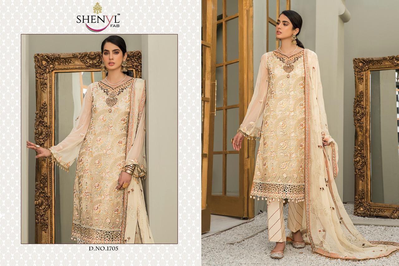 Shenyl Fab Maryams Gold Georgette With Embroidery Pakistani Suit Catalog