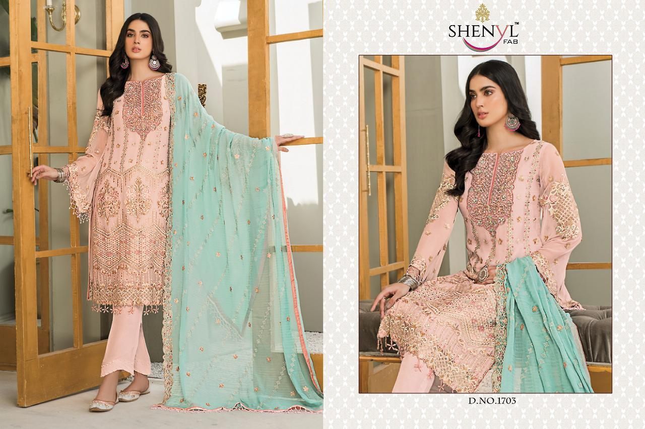 Shenyl Fab Maryams Gold Georgette With Embroidery Pakistani Suit Catalog