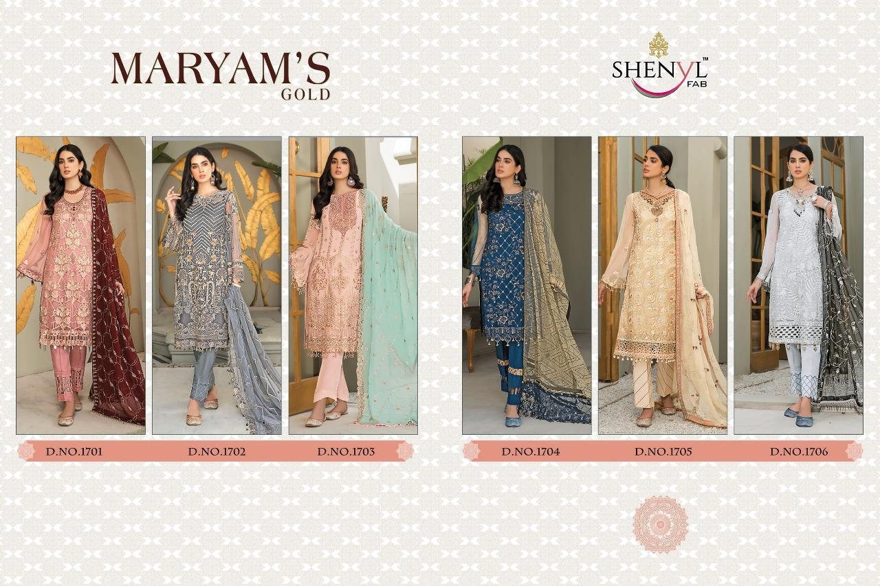 Shenyl Fab Maryams Gold Georgette With Embroidery Pakistani Suit Catalog