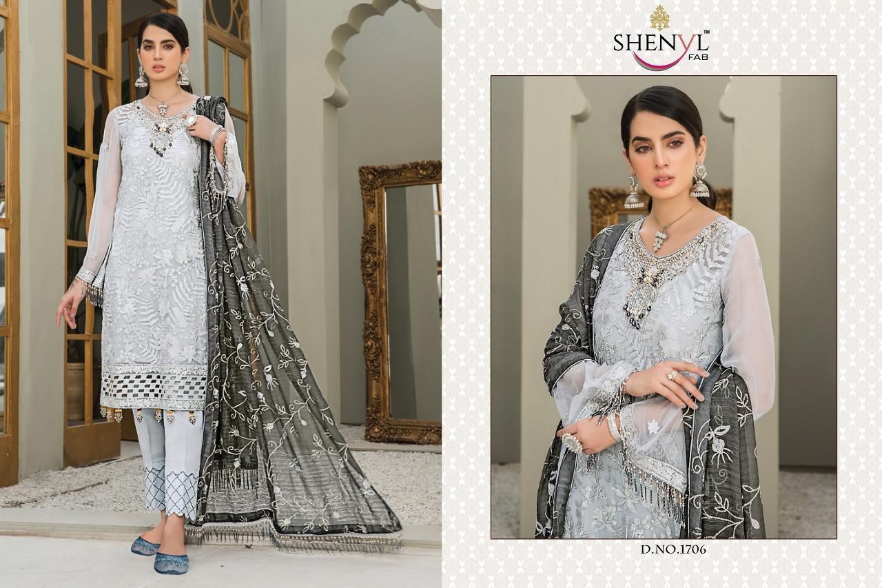 Shenyl Fab Maryams Gold Georgette With Embroidery Pakistani Suit Catalog