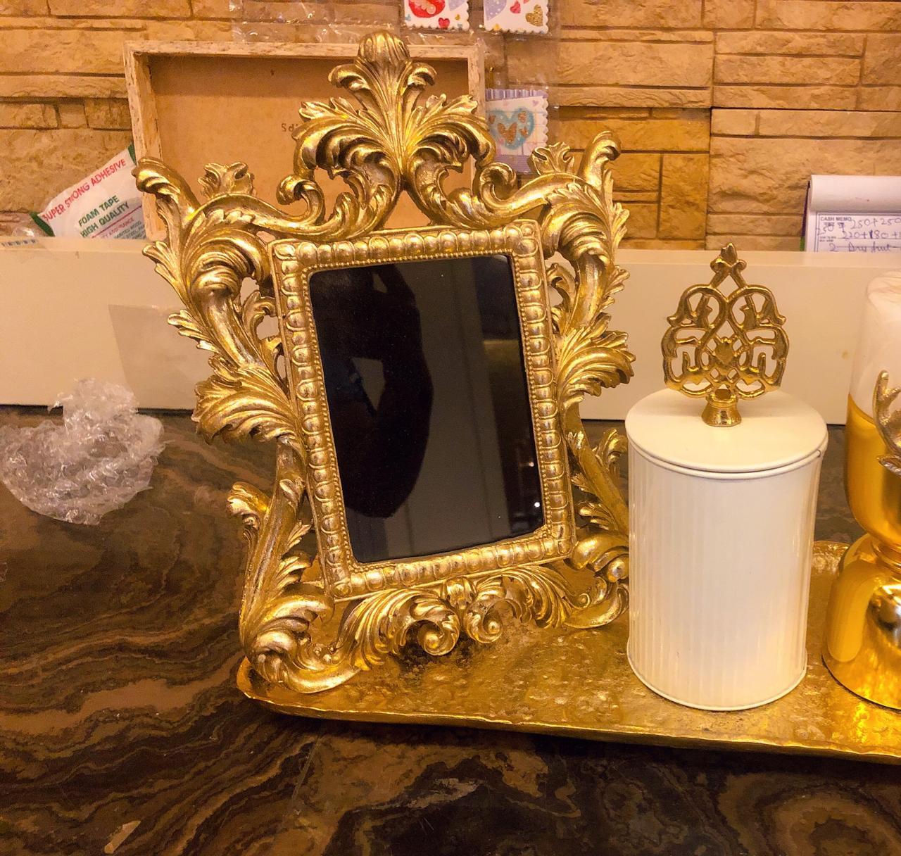 Gold Colour Resin Photo Frame With Curly Designs