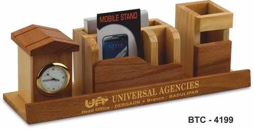 Wooden Desk Organizer With Watch