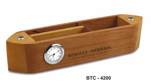 Wooden Boat Desk Organizer With Clock