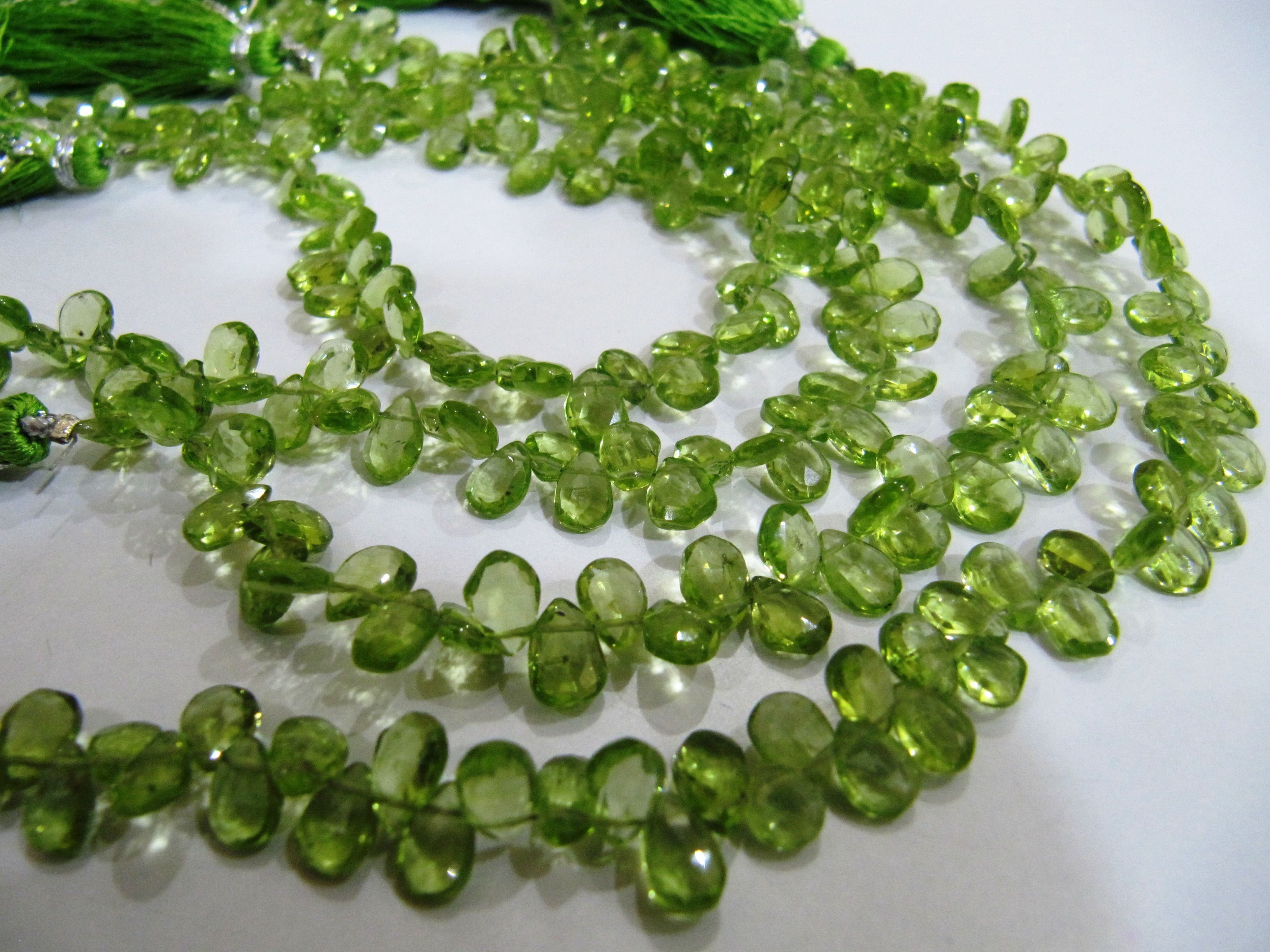 Natural Peridot Pear shape Briolette Beads size 4x6mm to 4x8mm strand