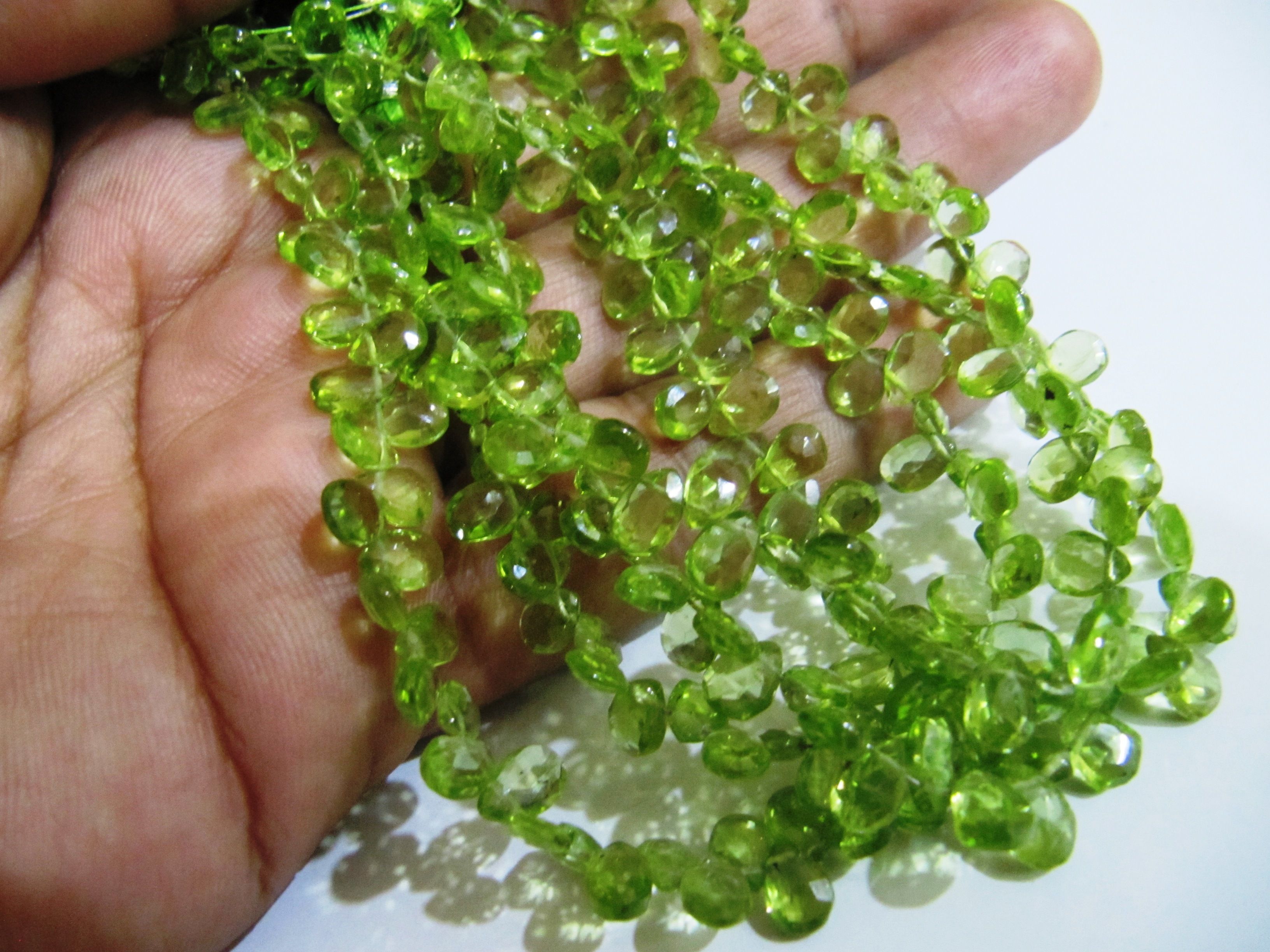 Natural Peridot Pear shape Briolette Beads size 4x6mm to 4x8mm strand