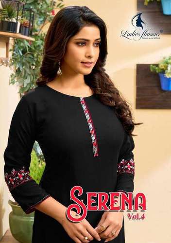 Ladies Flavour Serena Vol 4 Rayon With Embroidery Kurti Catalog