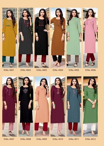 Ladies Multi Color Kurti - 14 kg Reyon, Sizes M to XXL | Short Sleeve, Printed Pattern, Washable, Casual & Formal Style for All Seasons
