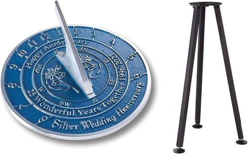 Blue 25th Silver 2021 Wedding Anniversary Sundial With Stand