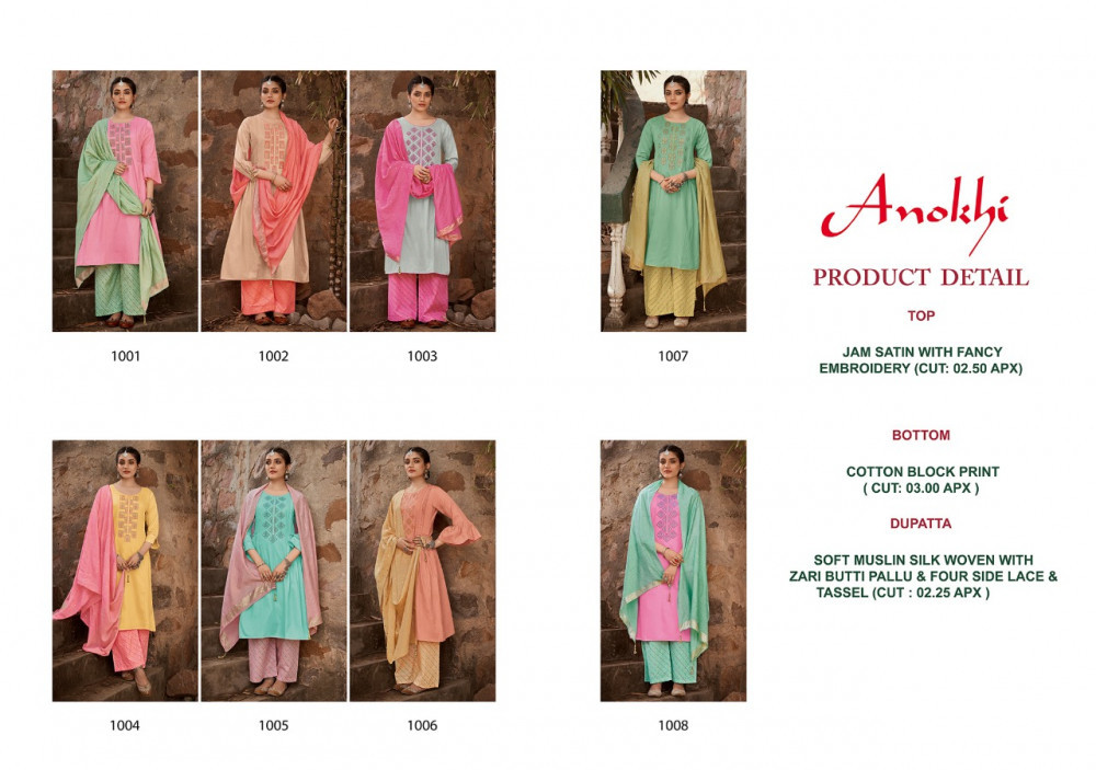 Stuffy Fashion Anokhi Jam Satin With Fancy Embroidery Work Suits Catalog