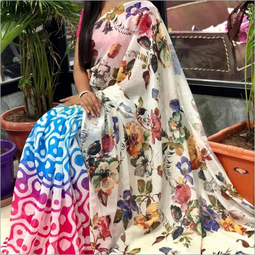 Multicolor Chanderi Cotton Printed Saree