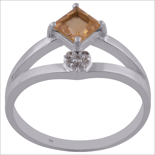 CitrineWhite Cubic Zirconiz Gemstone 925 Sterling Solid Silver Square Cut Stone Handmade Ring