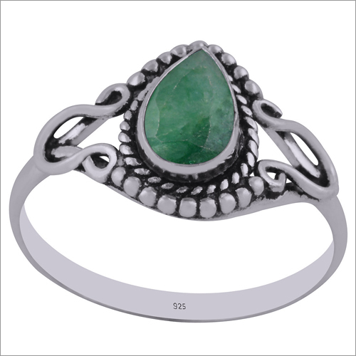 Green Corundum Gemstone 925 Sterling Solid Silver Pear Cut Stone Handmade Ring