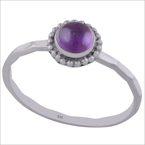 Amethyst Natural Gemstone 925 Sterling Solid Silver Round Cabochon Handmade Ring