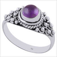 Amethyst Natural Gemstone 925 Sterling Solid Silver Round Cabochon Handmade Ring