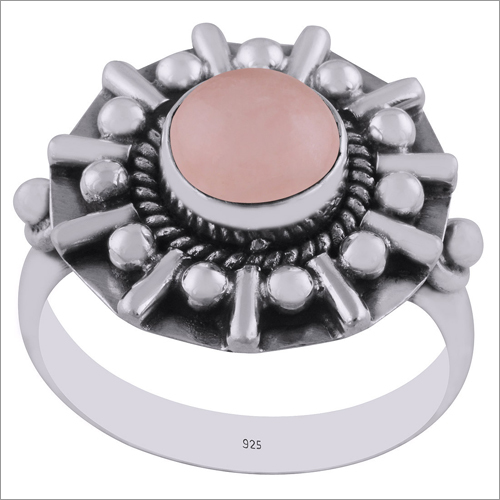 Rose Quartz Natural Gemstone 925 Sterling Solid Silver Round Cabochon Handmade Ring