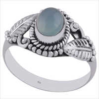 Chalcedony Aque Natural Gemstone 925 Sterling Solid Silver Oval Cabochon Handmade Ring