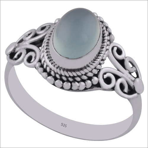 Chalcedony Aque Natural Gemstone 925 Sterling Solid Silver Oval Cabochon Handmade Ring