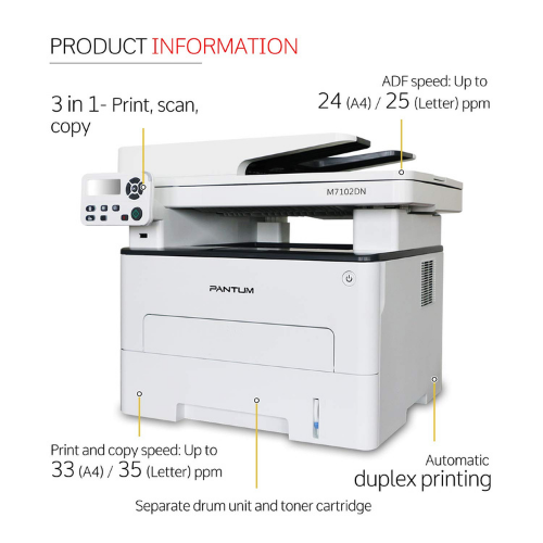 Pantum M7102DN Monochrome A4 Size, ADF, Auto Duplex Multifunction Laser Printer